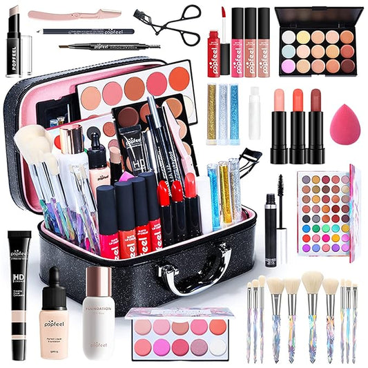 Multi-purpose Makeup Kit All-in-One Makeup Gift Set Colours Mix Eyeshadow Concealer Lip Gloss Pressed Powder and Powder Blusher Cosmetic Makeup Palette Set Kit #096-Velvo Beauty