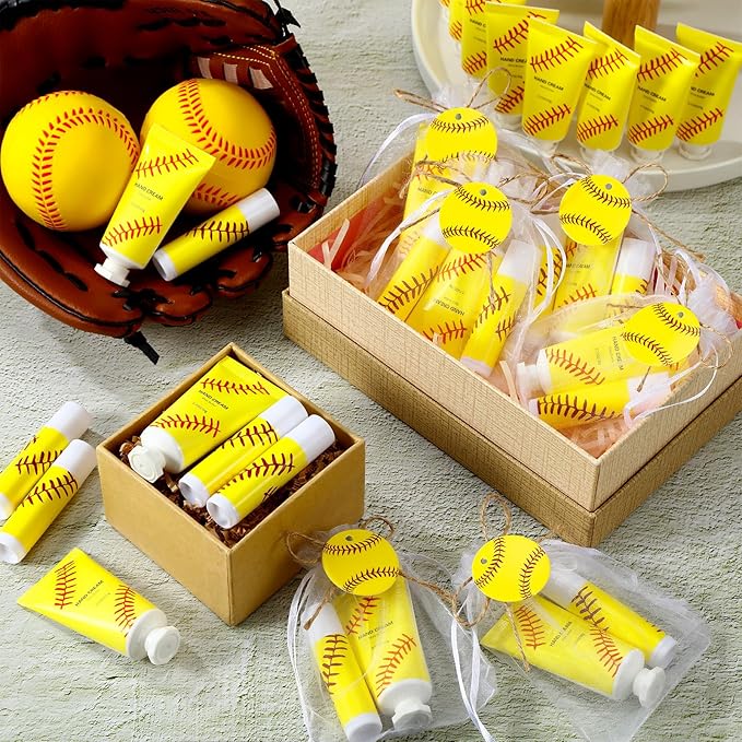 144 Pcs Softball Lip Balm Hand Cream Set Softball Accessories Softball Party Favors Including 36 Softball Lip Balm 36 Moisturizing Hand Cream 36 Bags 36 Softball Cards and Ropes for Kids Gifts-Velvo Beauty