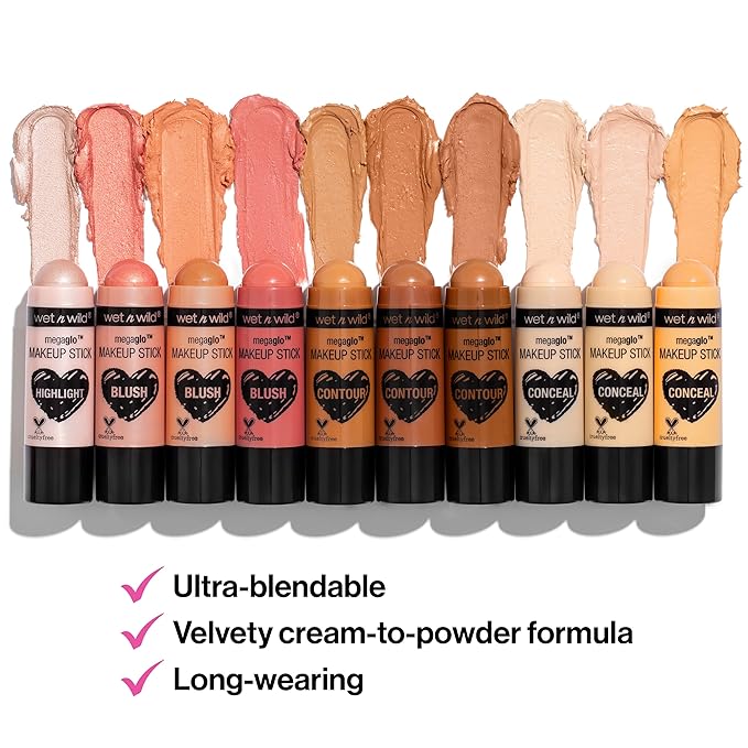 wet n wild MegaGlo Makeup Stick, Buildable Color, Versatile Use, Cruelty-Free & Vegan - Hustle & Glow-Velvo Beauty
