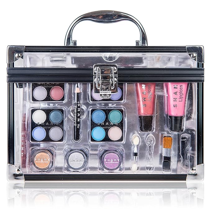 SHANY Carry All Trunk Makeup Train Case with Re-usable Aluminum Makeup Storage Case. Non Toxic Color Make up Set with Eye palettes, Blushes,Makeup Powders, Manicure, Pedicure and Makeup Brushes.-Velvo Beauty
