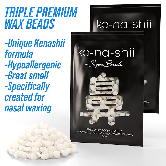 Kenashii Super Nose Waxing Kit | 100g Wax, 24 Applicators | No Microwave Required | Ear Hair Removal | For Men and Women | 12 Balm Wipes, Mustache Guards, Storage Bag-Velvo Beauty