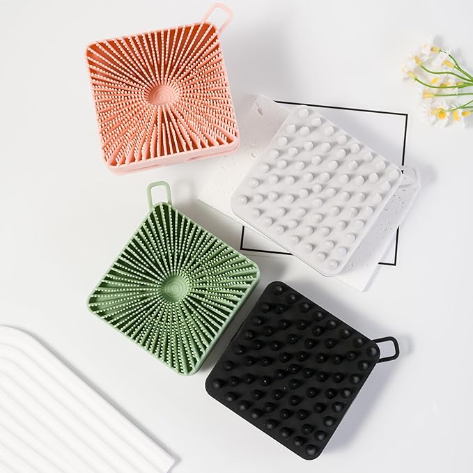 2 PC Silicone Exfoliating Body Scrubber, Silicone Body Shampoo Brush, Soft Silicone Loofah for Sensitive Skin, Shower Silicone Hair Scalp Massager, Easy to Clean, Lather Well(Black&Green)-Velvo Beauty