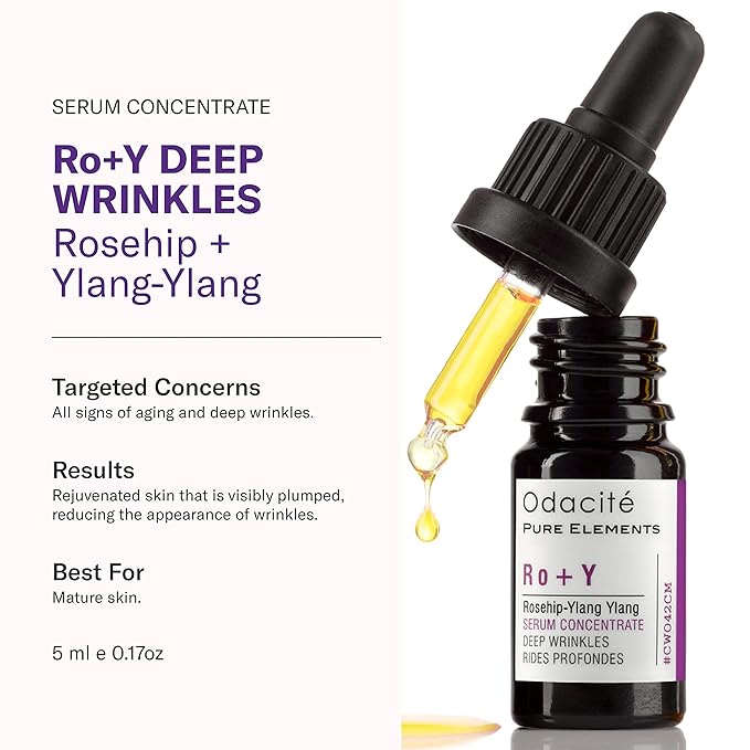 Odacité Anti Aging Serum Concentrate with Rosehip + Ylang-Ylang - Lightweight Facial Serum For Mature Skin, Fine Lines, Nourishes for Look of Plump, Youthful Skin - 0.17 Fl. Oz-Velvo Beauty