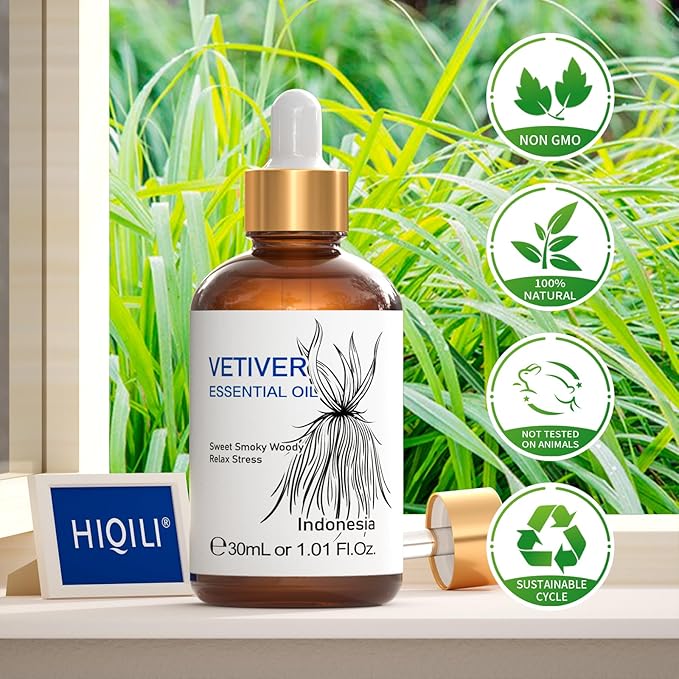 HIQILI 1 Fl Oz Vetiver Essential Oil, 100% Pure Natural for Skin, Candle Making - 30ml-Velvo Beauty
