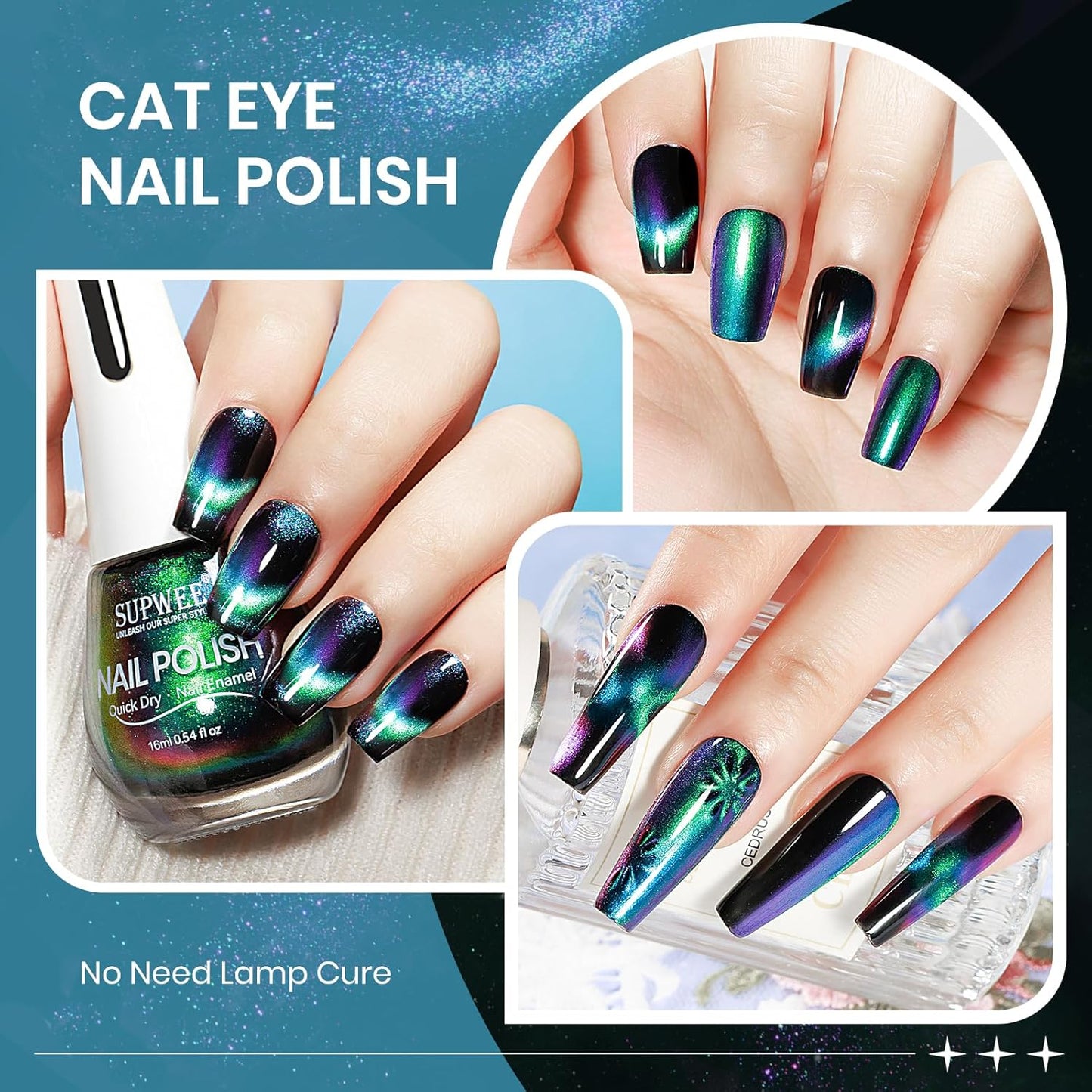 Cat Eye Nail Polish Non Gel with Magnet Quick Dry Cateye Magnetic Nail Polish for Fingernail Air Drying Fast Lacquer Manicure Gift For Women Girls 16ml, 0.54fl oz-Velvo Beauty