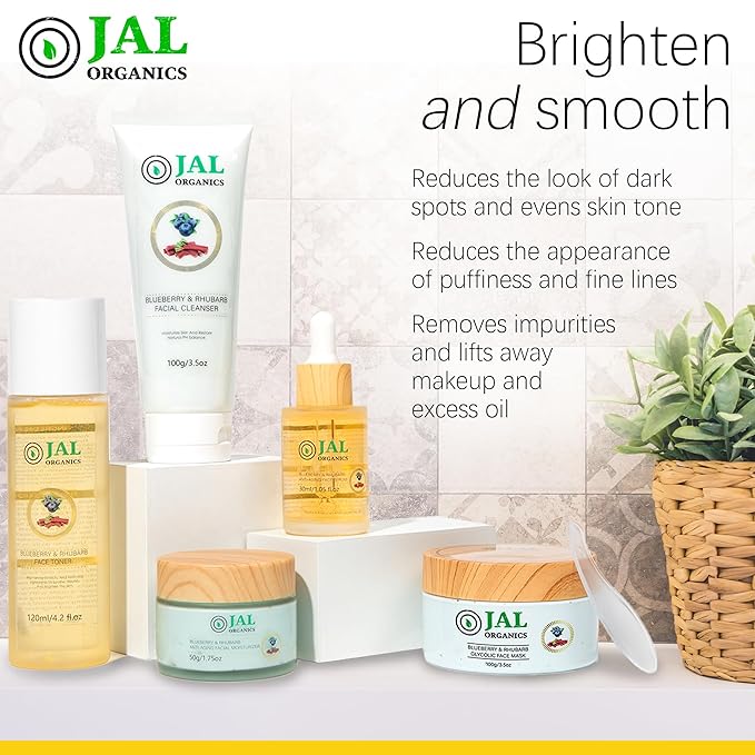 5 in 1 Blueberry & Rhubarb Korean Skin Care Set, Face Moisturizer, Glycolic Clay Face Mask, Serum, Cleanser & Toner for All Skin Types, Anti Aging Skin Care Sets & Kits, Facial Routine Kit for Women-Velvo Beauty