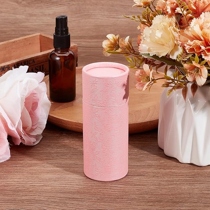 NICENEEDED 10 Pcs 30ml Empty Kraft Paper Jar Tube, Pink Round Paper Cardboard Containers With Lid, Essential Oil Bottle Packaging Case Gift Paper Tube for Pencils Tea Caddy Coffee Cosmetic Crafts-Velvo Beauty