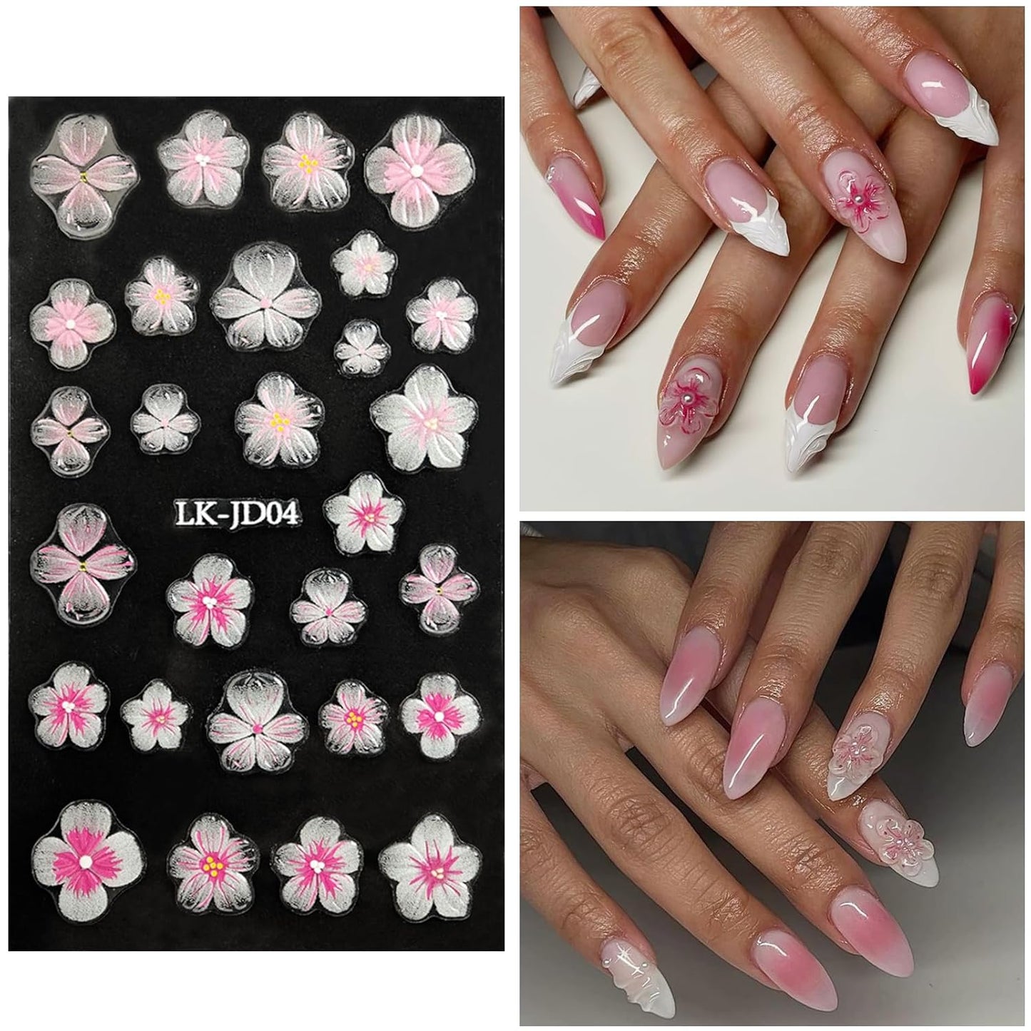 Blush Flower Nail Art Stickers Decals 5D Embossed Nail Decals Spring Summer Frangipani Nails Art Design Self-Adhesive Accessories 3D Flower Nails Stickers for Women Decoration-Velvo Beauty