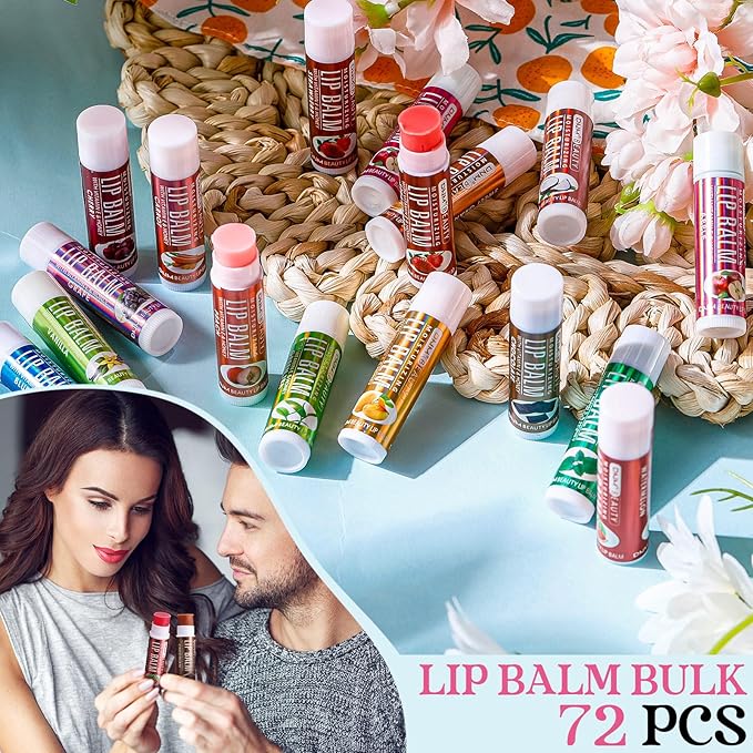 72 Pcs Lip Balm Bulk with Vitamin Assorted Flavored Lip Moisturizer Treatment Natural Ingredients Moisturizing Soothing Chapped Lips-Velvo Beauty