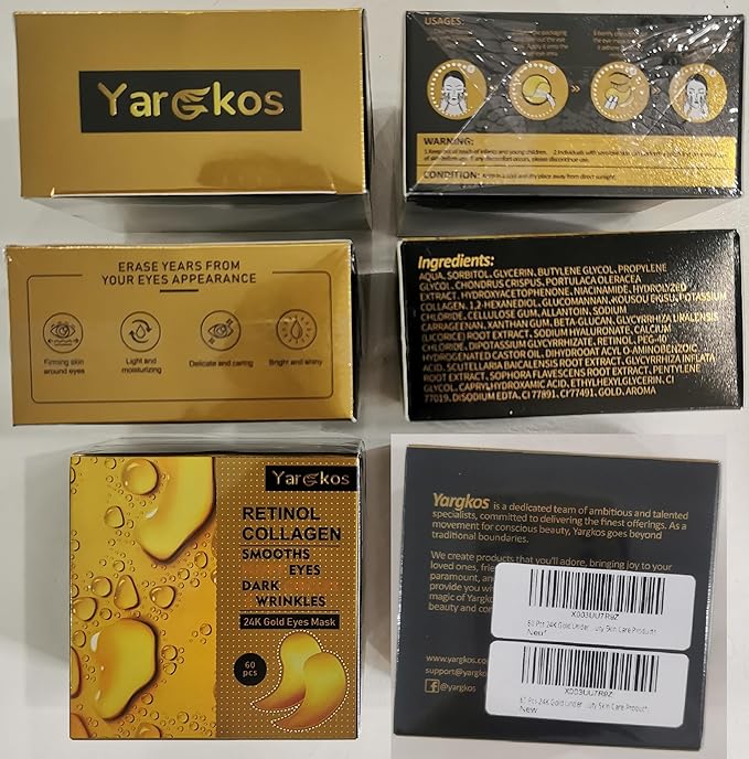 60 Pcs 24K Gold Under Eye Patches, 30 Pairs Undereye Mask for Dark Circles Puffy Eyes Treatment, Collagen Gel Pads Hydrating for Puffiness Wrinkle Eye Bags, Women Men Beauty Skin Care Products-Velvo Beauty