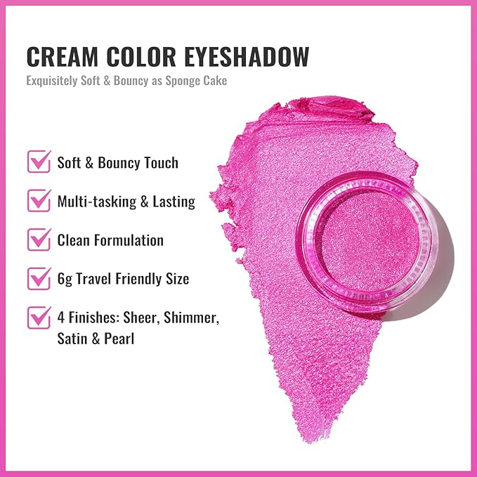 Oulac Hot Pink Cream Eyeshadow also for Highlighter Highly Pigmented Eye Shadow Waterproof&Long Lasting with Moisturizing Formula Blendable Shimmer Eye Make-up,Vegan & Cruelty-Free, 6g, 09-Velvo Beauty