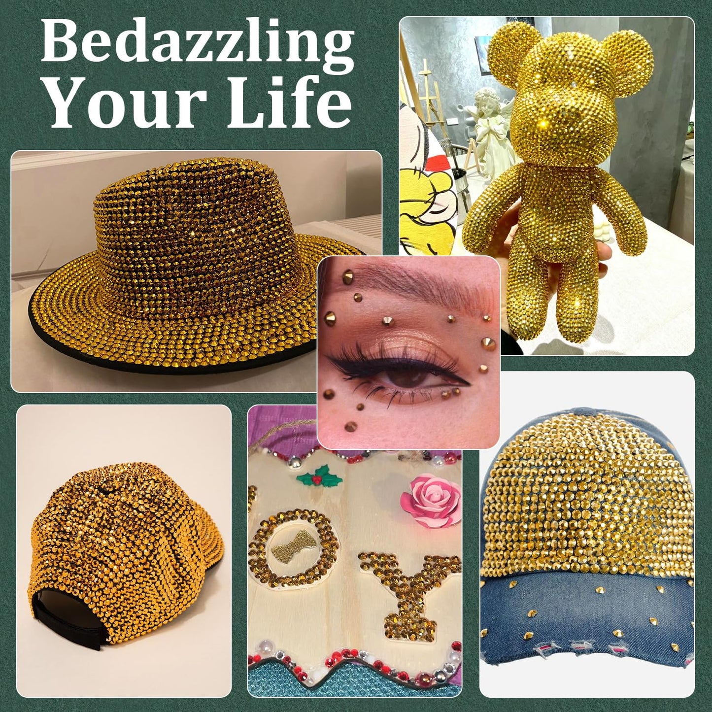 Resin Rhinestones for Crafting with B7000 Jewelry Glue, 2 Boxes Gold Flatback Crystals with 3Pcs 10ml Glue for Bedazzling Crafts DIY Nail Art Makeup，Non Hotfix Gems for Clothing Shoes-Velvo Beauty