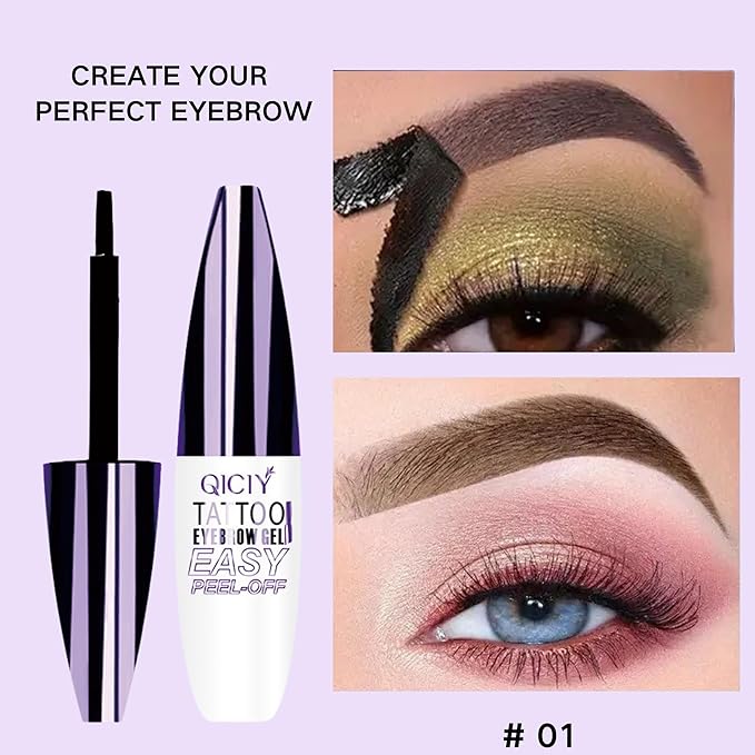 2 Pcs Dark Brown Easy Peel Off Eyebrow Gel, Tattoo Eyebrow Tint, Waterproof & Sweatproof Peel Off Tinted Eyebrow, Long-lasting Natural Color Up to 3 Days, Eyebrow Tattoo for All Skin Types (#01)-Velvo Beauty