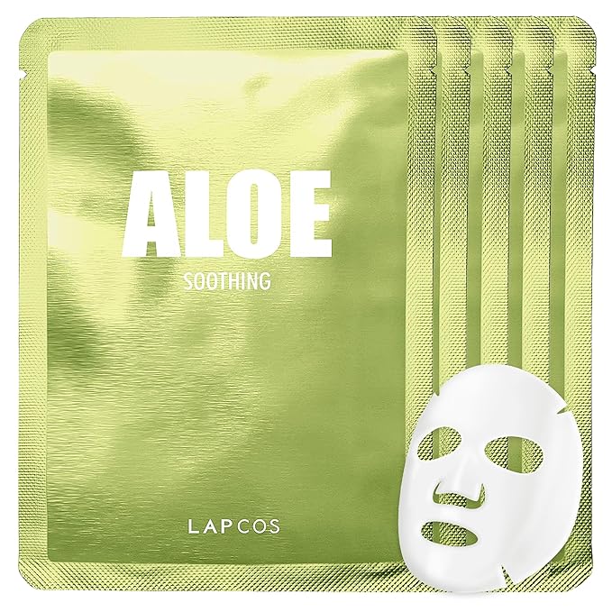 LAPCOS Aloe Sheet Mask, Daily Face Mask with Cucumber and Aloe Gel to Calm and Moisturize Skin, Korean Beauty Favorite, 5-Pack-Velvo Beauty