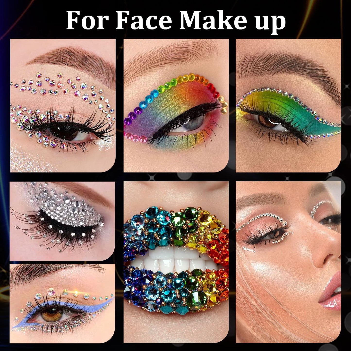 Rhinestones for Nails, Manicure Gem, Flatback Glass Crystal AB + Transparent Clear Gemstones and Colorful Resin Beads, 2-5mm Round Gems for Professional Salon DIY Nail Art with Pickup & Dotting Tools-Velvo Beauty