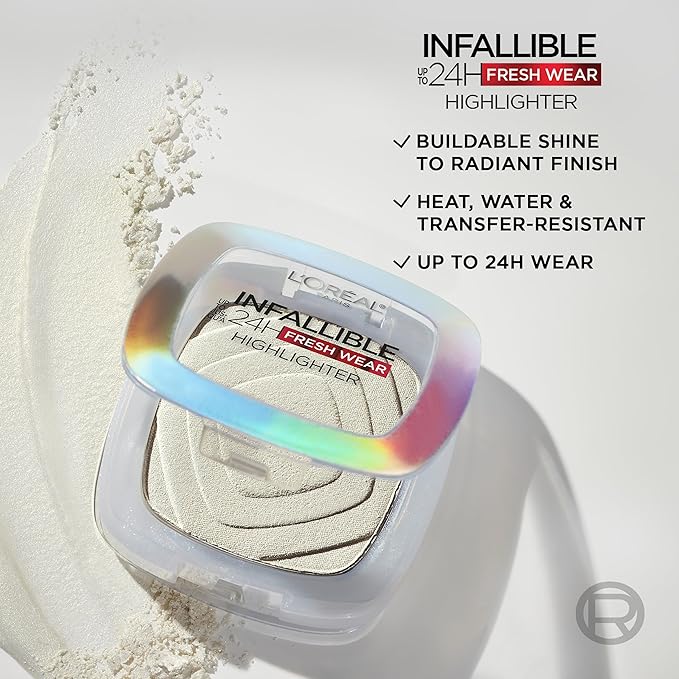 L'Oreal Paris Infallible Up to 24HR Highlighter, Longwear Powder Highlighter For All Day Glow, Icy Gold, 0.31 Oz-Velvo Beauty
