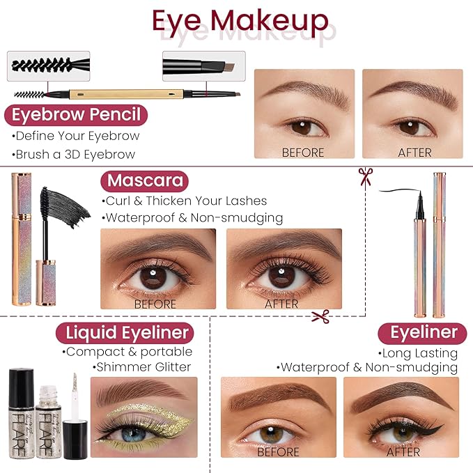 Makeup Kit for Women Full Kit, Travel Makeup Kit, Makeup Gift Set for Teens Girls Beginners Professionals, Makeup Bundle Include 2 Matte & Glitter Eyeshadow Palettes, Lip Gloss Set-Velvo Beauty