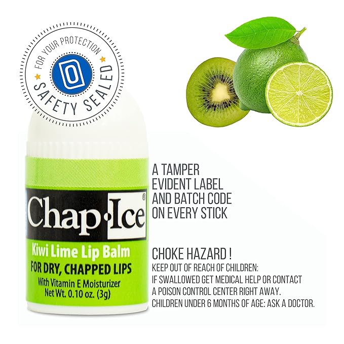 Chap-Ice® | 12-Count Mini Kiwi Lime Lip Balm | Lip Balm Pack Fortified with Vitamin E for Dry, Cracked Lips | Made in USA | 12-Count Mini Lip Balm with Kiwi Lime Flavor (0.10oz/3g Each)-Velvo Beauty