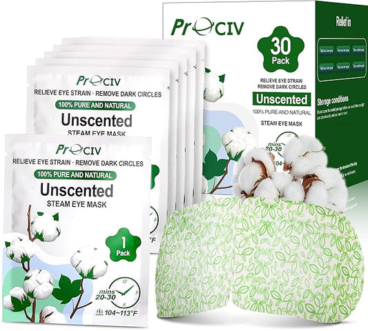 ProCIV 30 Packs Unscented Steam Eye Mask for Dry Eye, Self Heating Moist Heated Eye Mask for Dark Circles and Puffiness Disposable Warming Eye Mask for Soothing Headache Relieve Eye Fatigue Sleep Mask-Velvo Beauty