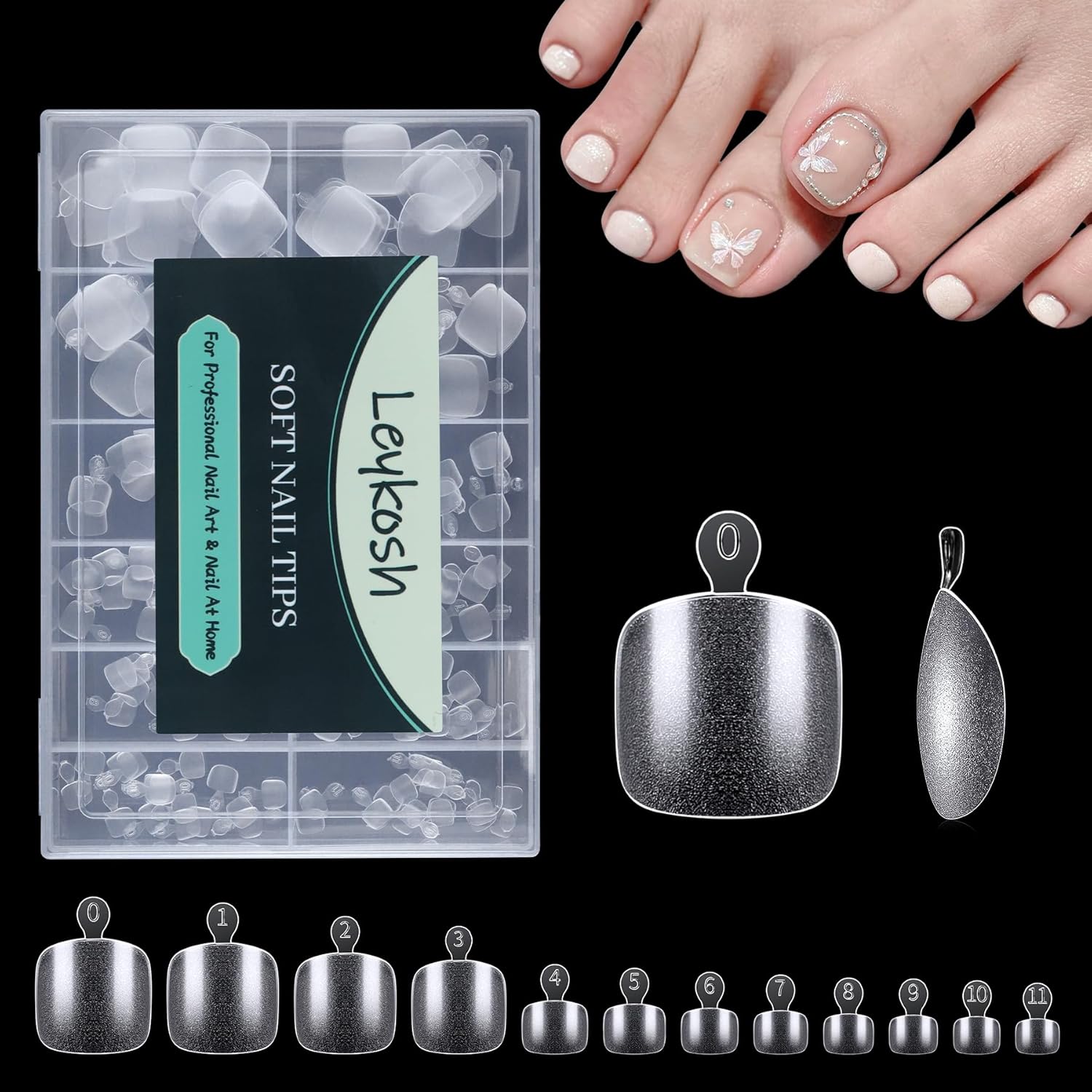 Toe Nail Tips, 216pcs Acrylic Fake Nails Gel Nail Tips Soft, Full Cover Pre-Shaped Matte Clear Press on Nails for Extension, Diy at Home Manicure 12 Sizes-Velvo Beauty