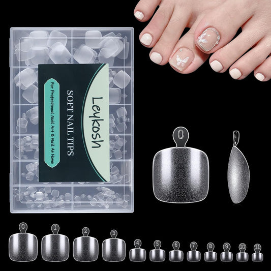 Toe Nail Tips, 216pcs Acrylic Fake Nails Gel Nail Tips Soft, Full Cover Pre-Shaped Matte Clear Press on Nails for Extension, Diy at Home Manicure 12 Sizes-Velvo Beauty