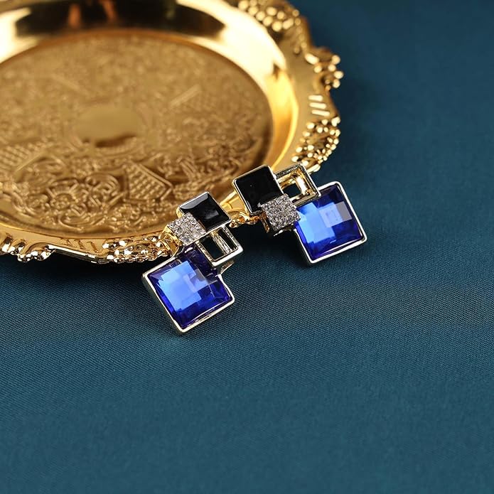 Vintage Crystal Square Drop Earrings Black Square Stud Earrings Gold Hollow Square Dangle Earrings Black Onyx Square Earrings Jewelry for Women-Velvo Beauty