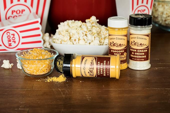 Amish Country Popcorn | Seasoning Variety Pack | 5.5 oz BallPark Style ButterSalt - 4.7 oz Cheddar Cheese & 4.7 oz Sour Cream and Onion Popcorn Seasoning-Velvo Beauty