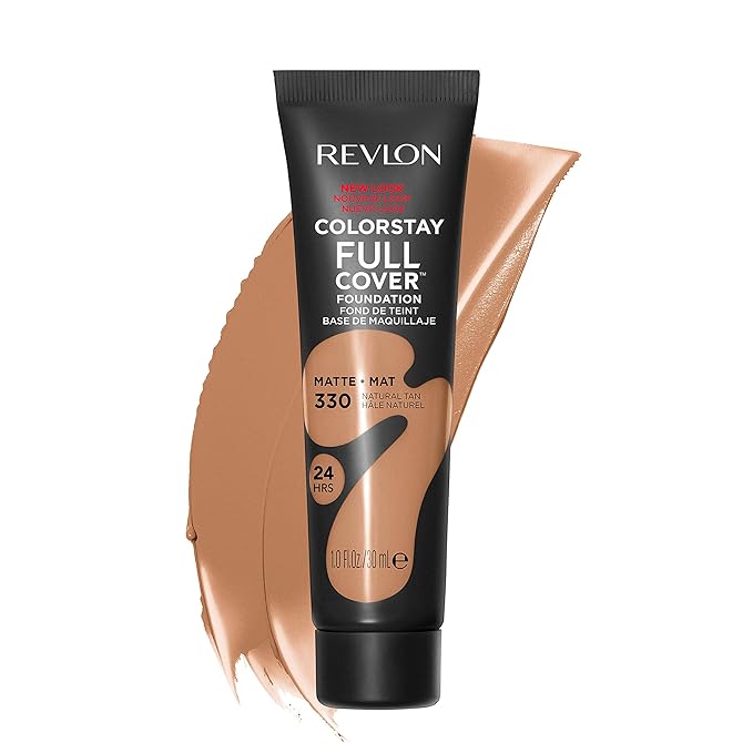 Revlon ColorStay Full Cover Longwear Matte Foundation, Heat & Sweat Resistant Lightweight Face Makeup, Natural Tan (330), 1.0 oz-Velvo Beauty