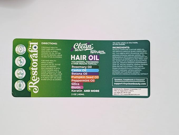 Clean Beauty Rosemary Hair Oil For Growth with Castor Oil Batana Oil Pumpkin Seed Oil Peppermint Oil Silica Biotin Collagen Keratin Saw Palmetto Horsetail Tea Tree Vit E Aloe Vera Jojoba (1 Pack)-Velvo Beauty