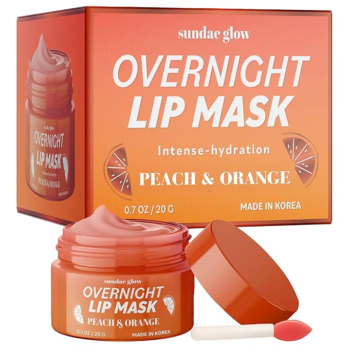 Peach & Orange Lip Mask - Dermatologist Tested, Anti-Aging, Korean Skin Care, Deep Hydration, Overnight Lip Repair - Vegan, Clean Beauty, 95% Natural, Cruelty-Free - 1 Pack-Velvo Beauty