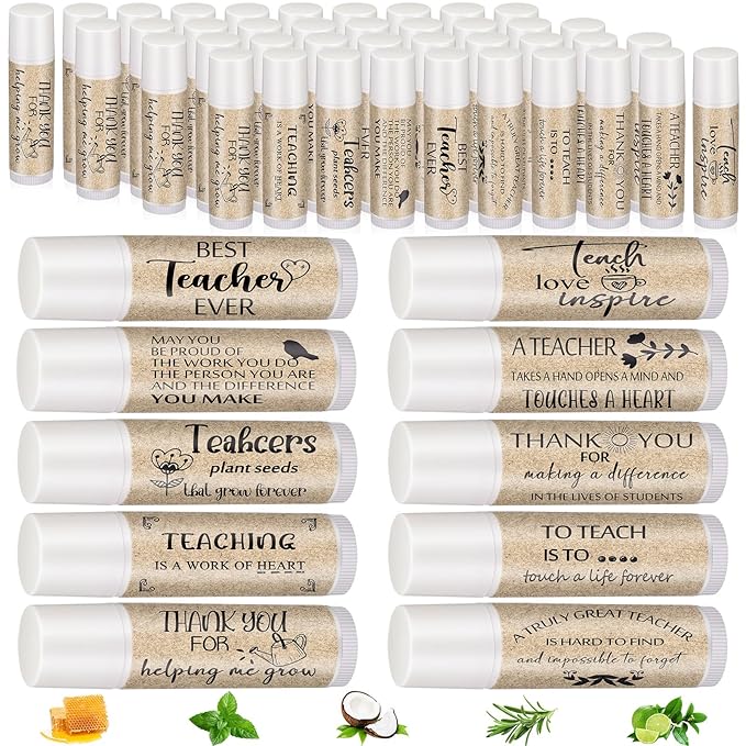 30 Pcs Back to School Teacher Gifts Bulk Lip Balm Favors Thank You Gifts for Teachers with Inspirational Quote Gifts Lip Balm Christmas Thanksgiving Gifts for Teachers Welcome Back to School-Velvo Beauty