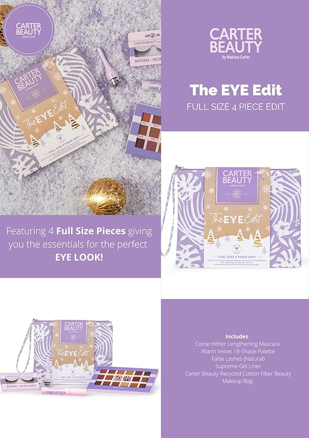 Carter Beauty The Eye Edit - Accentuates The Eyes - Transform Your Eye Makeup Look - Includes Mascara, Eyeshadow Palette, Gel Liner, Natural False Lashes - Vegan And Paraben Free - 5 Pc Gift Set-Velvo Beauty
