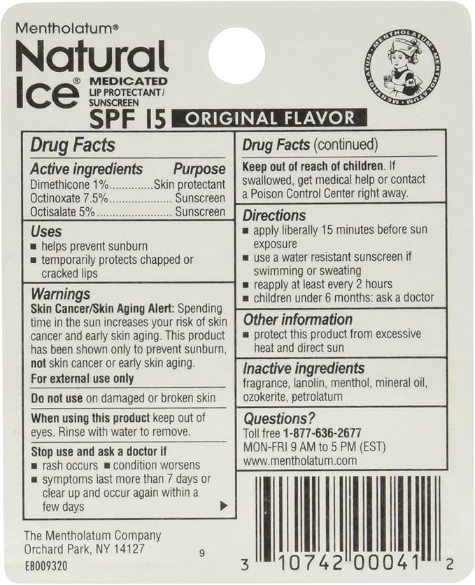 Mentholatum Natural Ice Medicated Lip Protectant Sunscreen, 0.16 Ounce (Pack of 12)-Velvo Beauty