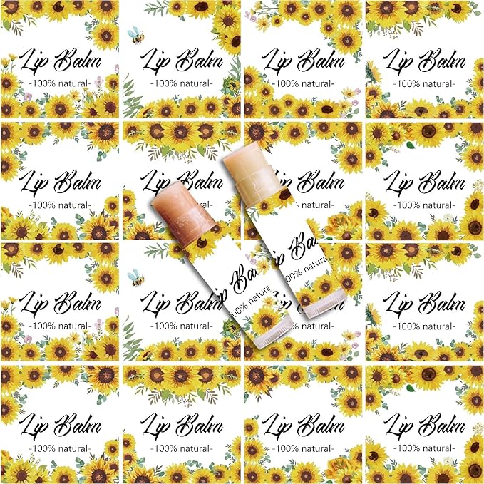CRASPIRE 80Pcs 8 Styles Lip Balm Sticker Sunflower Self-Adhesive Homemade Lip Balm Labels Vintage Square DIY Plant Label Stickers for Lip Balm Containers Cosmetics Lipsticks-Velvo Beauty