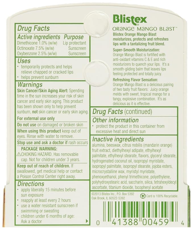 Blistex Lip Protectant SPF 15 Orange Mango Blast.15 oz (Pack of 6)-Velvo Beauty