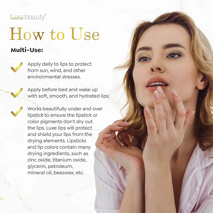 Luxe Beauty No-Beeswax, No-Petroleum Organic Lip Moisturizer for Very Dry Lips - Lip Care for Sun/Wind Damage, Dryness, and Chapping – 4-Pack Hydrating Lip Care Products That Work Over/Under Lipstick-Velvo Beauty