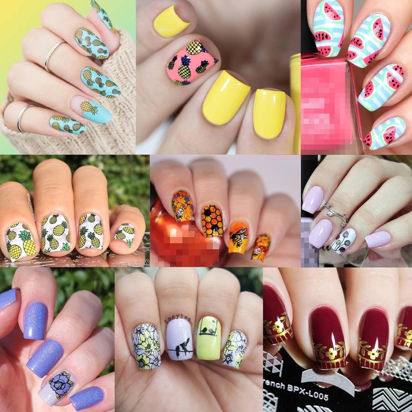 BORN PRETTY Nail Art Stamping Plates Set, Food, Bunnies, Flowers, Lace, Tropical, French Tip Themes Manicuring DIY Nail Templates Plates Print Tool Set-Velvo Beauty