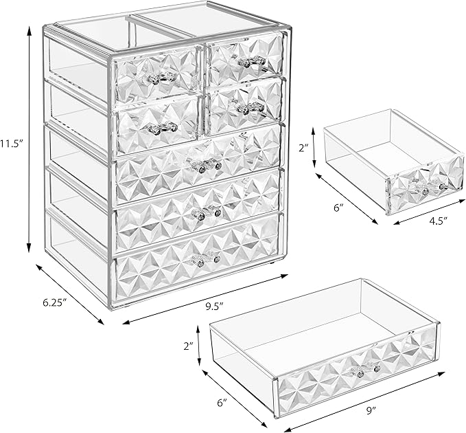 Sorbus Acrylic Makeup Organizer - Organization and Storage Case for Cosmetics Make Up & Jewelry - Big Clear Makeup Organizer for Vanity, Bathroom, College Dorm, Closet, Desk (3 Large, 4 Small Drawers)-Velvo Beauty
