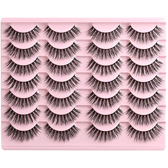 FARRED Natural Eyelashes Wispy Lashes Short False Eyelash Small Cat Eye Fake Lashes Full Pestañas Sets for MUA and Beginners Daily Makeup (F2 | 7-14mm)-Velvo Beauty