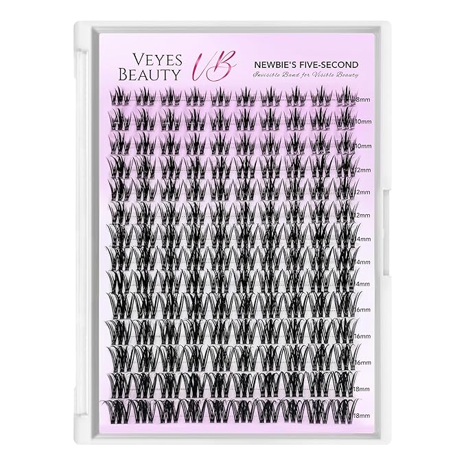 VEYESBEAUTY Lash Clusters Eyelash Extensions Thin & Invisible Band DIY Individual False Eyelashes Newbie's Five-Second Series Wispy Lash Tray for Self-application, Camellia Lashes 8-18mm Mixed Length-Velvo Beauty