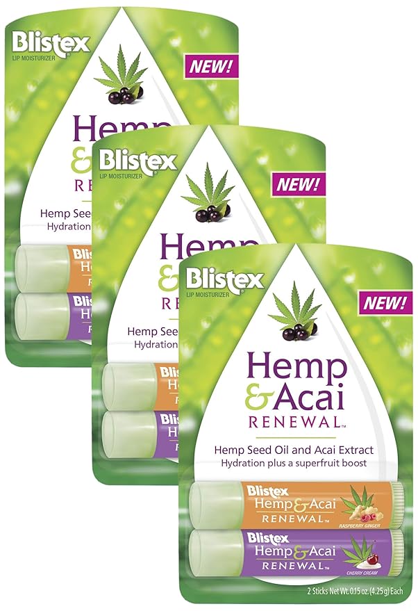 Blistex Hemp & Acai Renewal Lip Balm, 0.30 Ounce, 2 Count â€“ Raspberry Ginger & Cherry Cream, Moisturizing Lip Balm, Super Fruit Benefits, Nourishes & Conditions Lips (Pack of 3)-Velvo Beauty