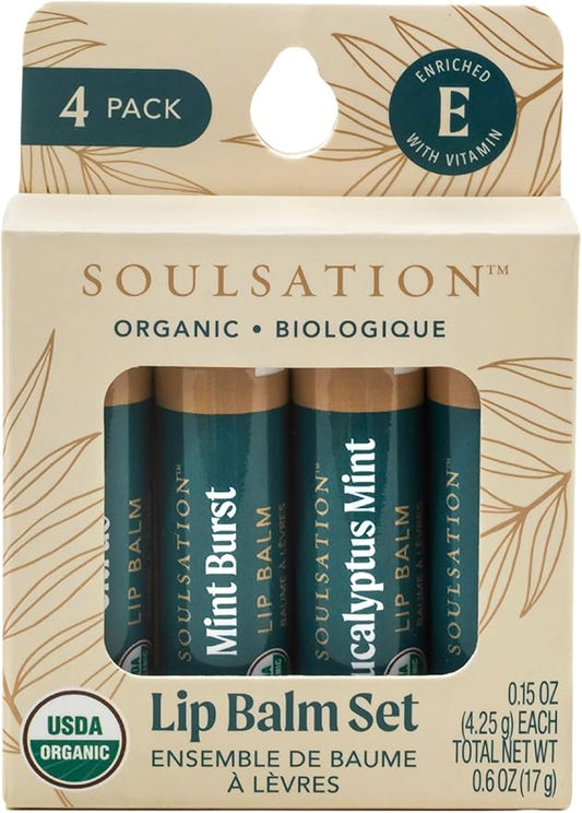 Organic Lip Balm Set, 4 Flavors - Moisturizing for Cracked & Dry Lips-Velvo Beauty