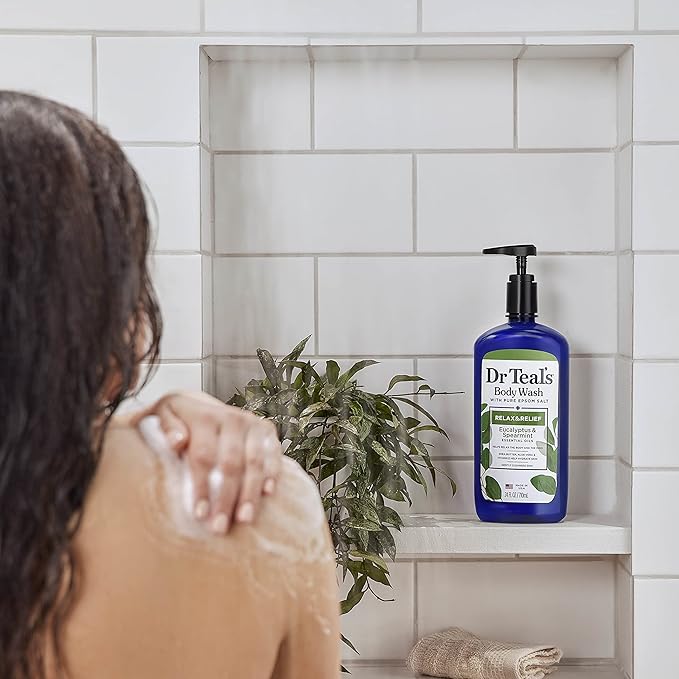 Dr Teal's Body Wash with Pure Epsom Salt, Relax & Relief with Eucalyptus & Spearmint, 24 fl oz (Pack of 4) (Packaging May Vary)-Velvo Beauty