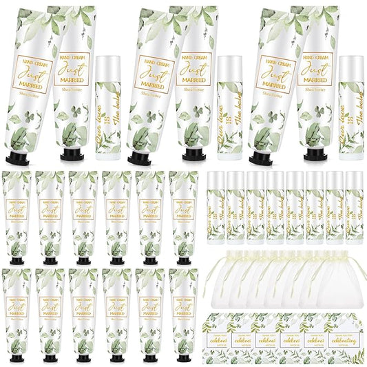 25 Set Wedding Lip Balms and Hand Cream Gift Set Include 25 Moisturizing Hand Care Cream 25 Lip Balms with Thank You Cards and Bags Bridesmaid Gift Set for Bridal Shower Wedding(Greenery)-Velvo Beauty