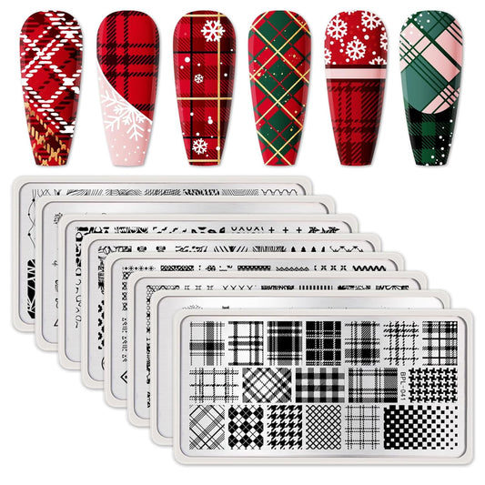 Born Pretty Nail Stamping Plates Set Plaid Flowers Leaves Lace Nail Art Image Plates Spring into Winter Stamp Templates Kit Image Manicuring DIY Printing Tools 8PCS-Velvo Beauty