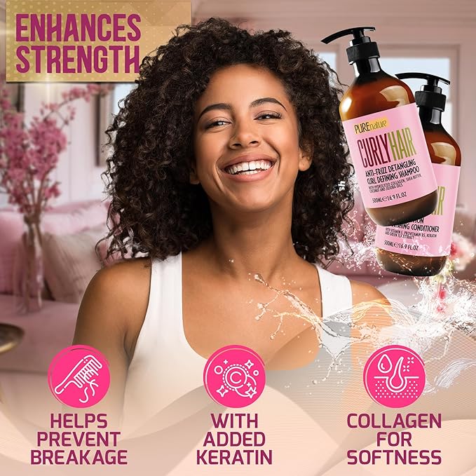 Curly Hair Shampoo and Conditioner Set - Sulfate Free and Color Safe - For Wavy, Frizzy, Fine, Black and Permed Styles - Moisturizing for Men and Women - Deep Curl Hydrating Products with Argan Oil-Velvo Beauty