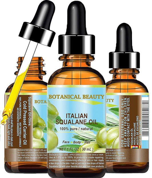 SQUALANE Italian Olive. 100% Pure Natural Undiluted Oil. 1 fl.oz- 30ml. 100% Ultra-Pure Moisturizer for Face, Skin, Body, Hair. Reliable 24/7 Skincare Protection-Velvo Beauty