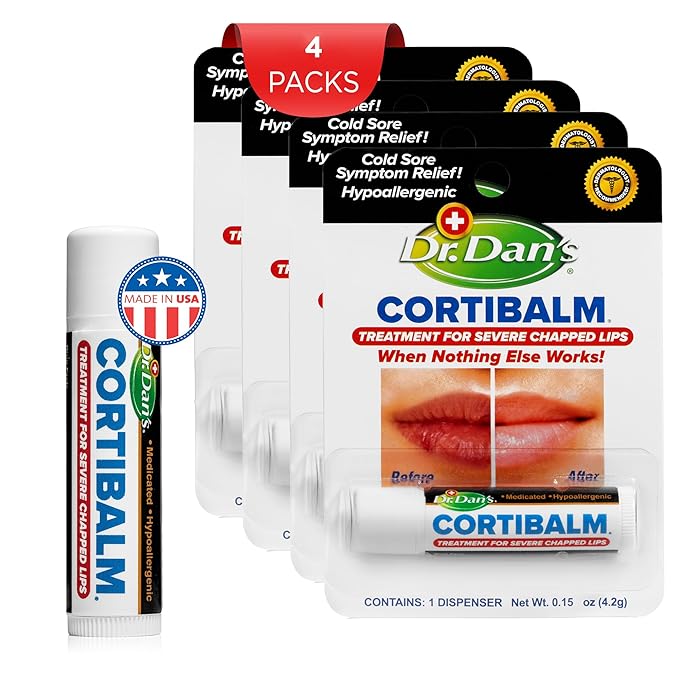 Dr. Dan's Cortibalm- 4 Pack - for Dry Cracked Lips - Healing Lip Balm for Severely Chapped Lips - Designed for Men, Women and Children-Velvo Beauty