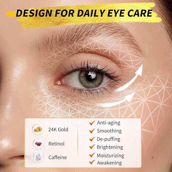 Under Eye Patches(36 Pairs), 24K Gold, Caffeine, Retinol Eye Masks for Puffy Eyes, Wrinkles, Dark Circles, Undereye Bags Treatment - Restoring & Awakening & Moisturizer Skin care Gift for Women-Velvo Beauty