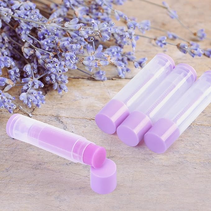 LotFancy Lip Balm Tubes Empty, 60PCS 5.5ml (3/16 Oz), Clear Lip Balm Container Tubes with Purple Caps, BPA Free & Leak Free, Refillable-Velvo Beauty